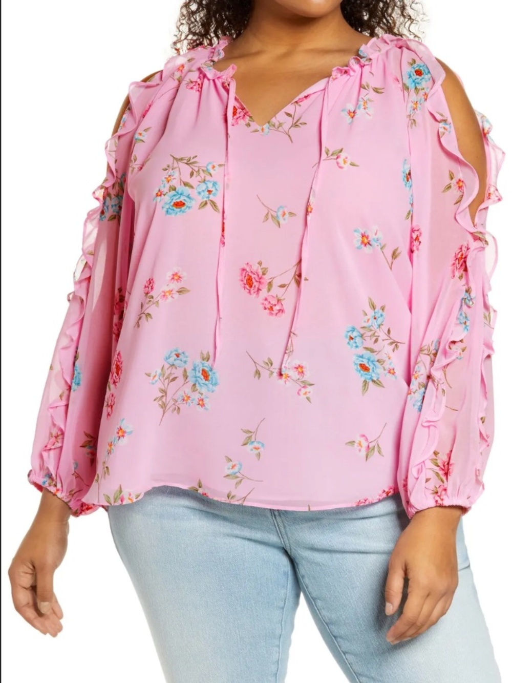 Cold-Shoulder Floral Top Size: 2X